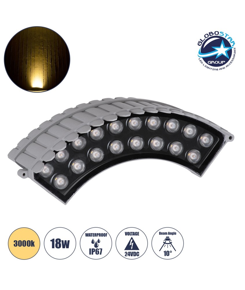 GLOBOSTAR® TREEJINA 90690 Κυρτή Μπάρα Φωτισμού Wall Washer για Φυτά - Δέντρα LED 18W 1620lm 10° DC 24V Αδιάβροχο IP67 Θερμό Λευκό 2700K Dimmable - Bridgelux SMD Chip - Γκρι Ανθρακί - Μ29 x Π11 x Υ10.5cm - 3 Χρόνια Εγγύηση